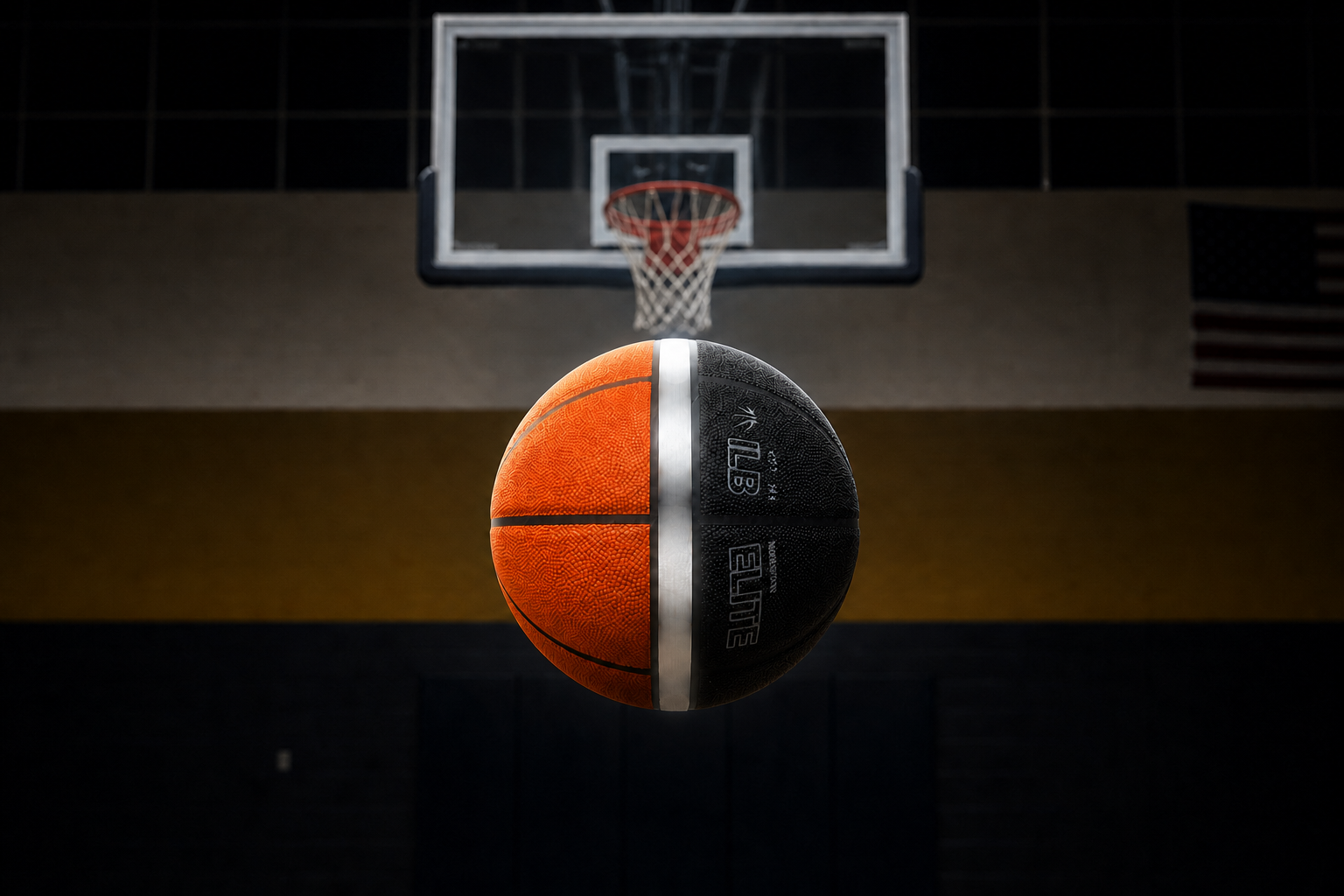 Illustration of an airborne ILB basketball with a straight white marker line